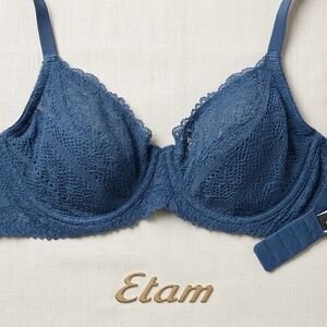 Etam Denim Blue Lace Underwire Bra